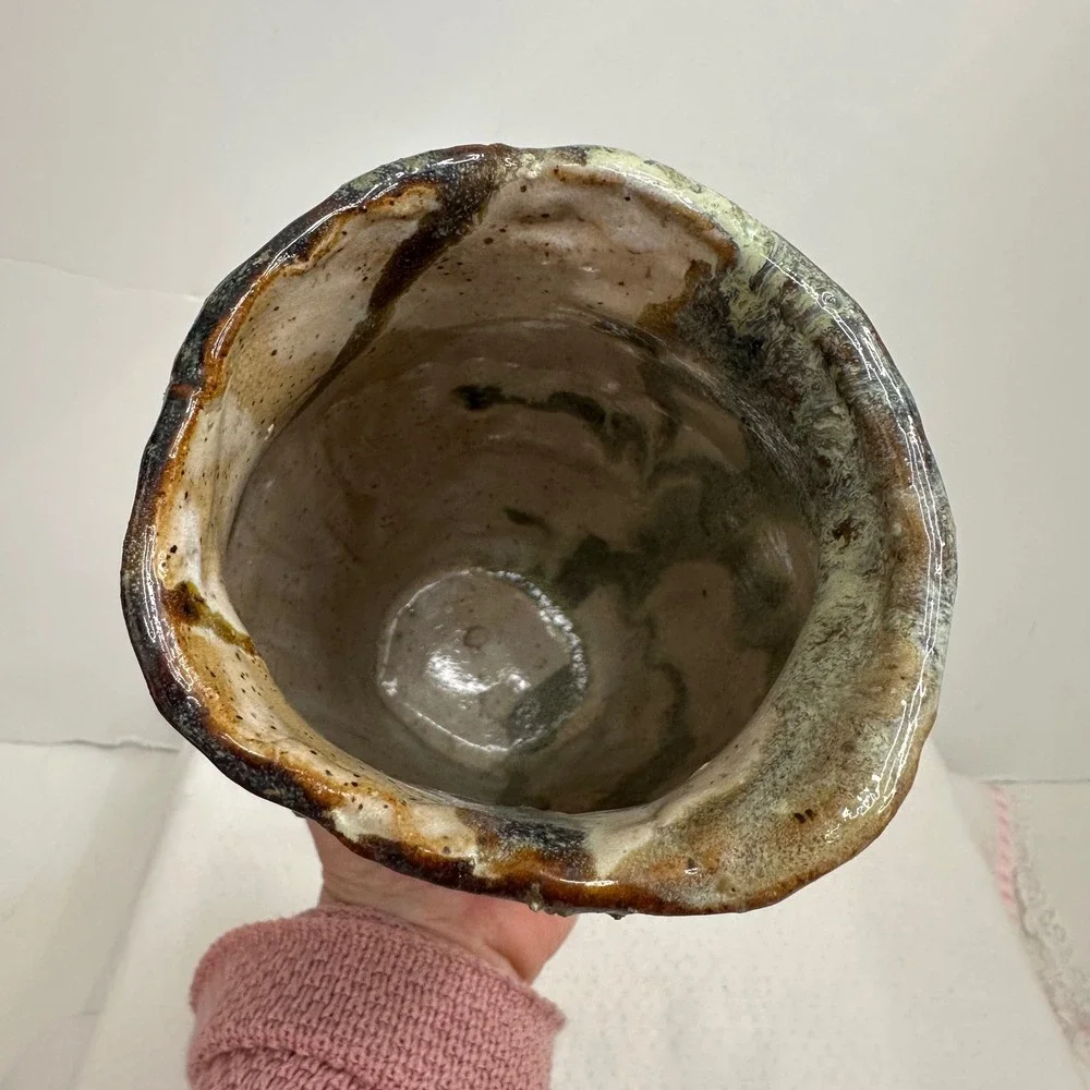 Terrance M Bedell Studio Pottery Vase Handmade signed '14‎ Brown Geode luminary
